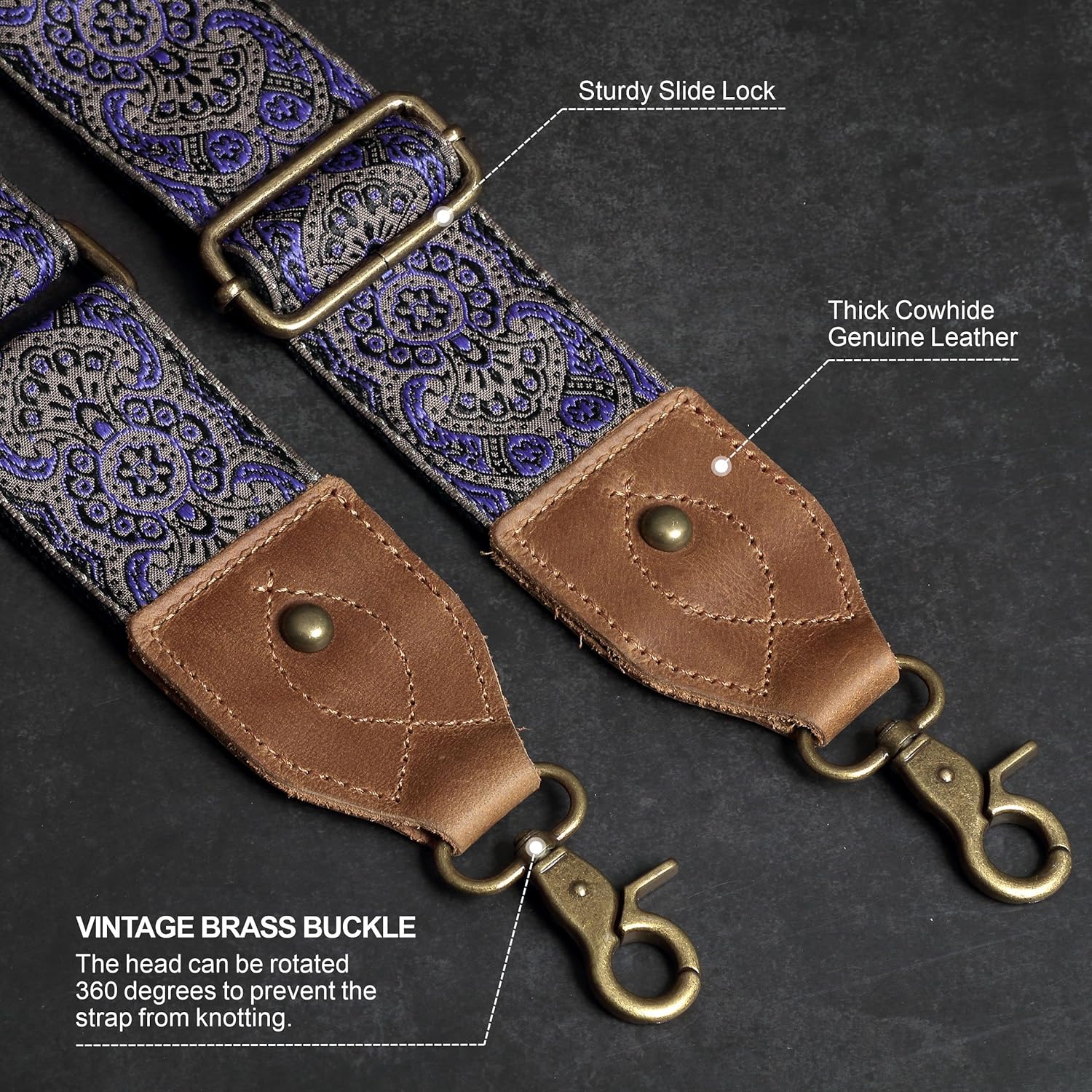 財布ストラップ 2インチ 牛革ヘッドワイドショルダーストラップ調節可能 交換用 レトロ ジャカード刺繍 マルチパターン クロスボディ