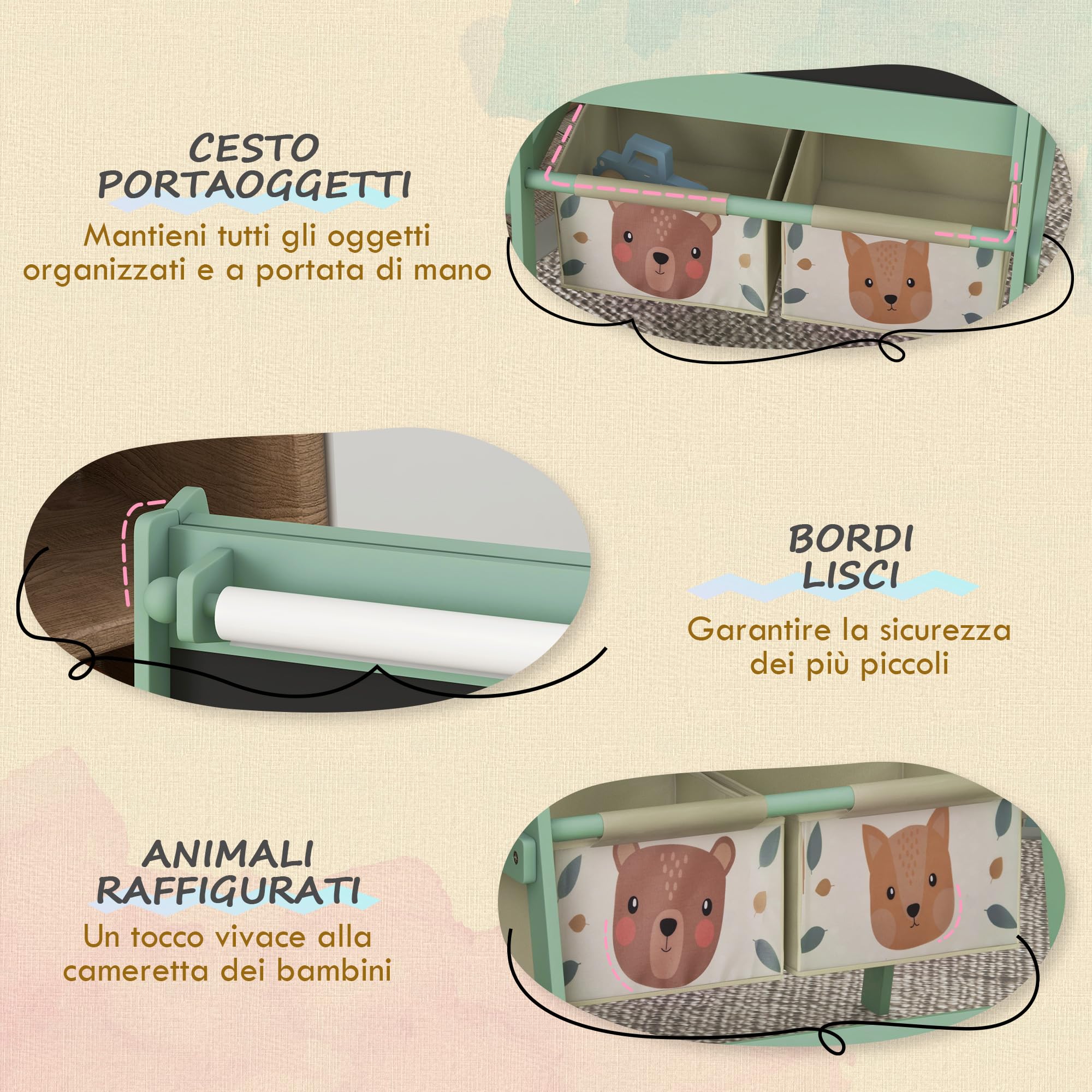 AIYAPLAY Lavagna per Bambini Cancellabile a Doppia Facciate con Rotolo di Carta e 2 Contenitori, Lavagna Bianco, Nero con Cavalletto Artistico in Legno per Pittura e Regalo, 3-8 Anni, Verde