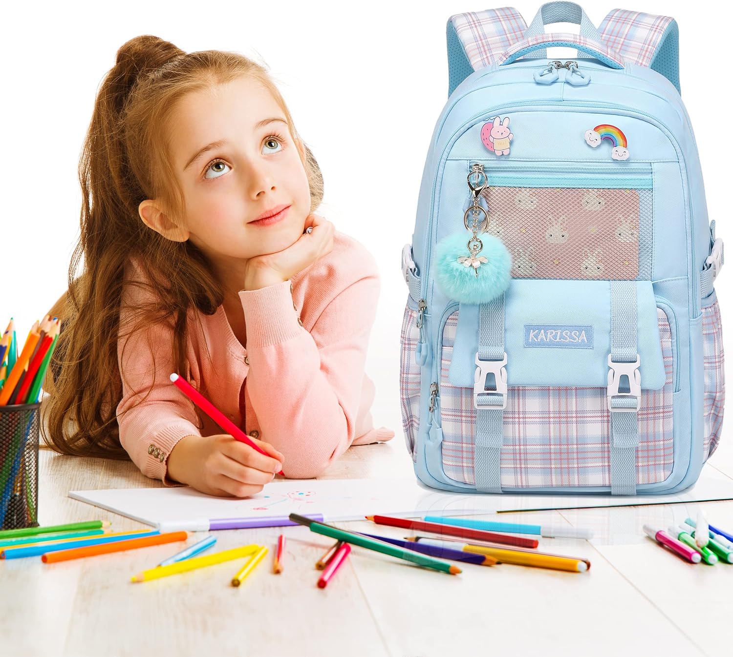 AO ALI VICTORY Laptop Backpacks 15.6 Inch Cute Kids School Bag College Backpack Large Bookbags for Women Teens Girls Student- Blue image 2