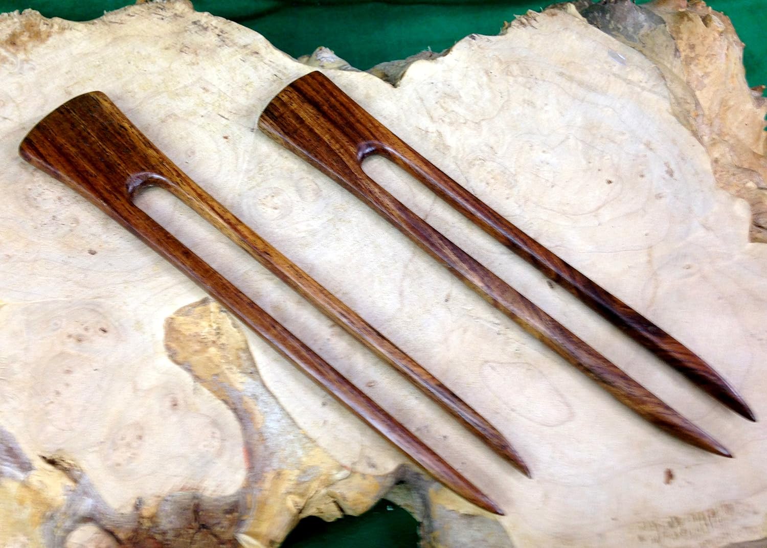 JWL (2) Rosewood Two Prong 6 Inch Straight Hair Stick Pick Pic Pin Fork