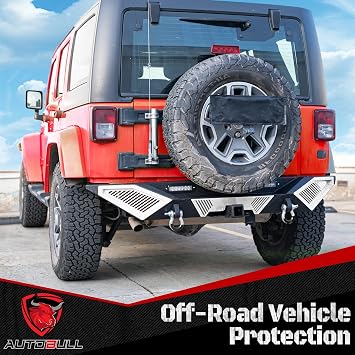 Rear Bumper - Compatible with 2007-2018 JP Wrangler JK/JKU, Off-Road Rock Crawler Full-Width Bumper with LED Lights, 2