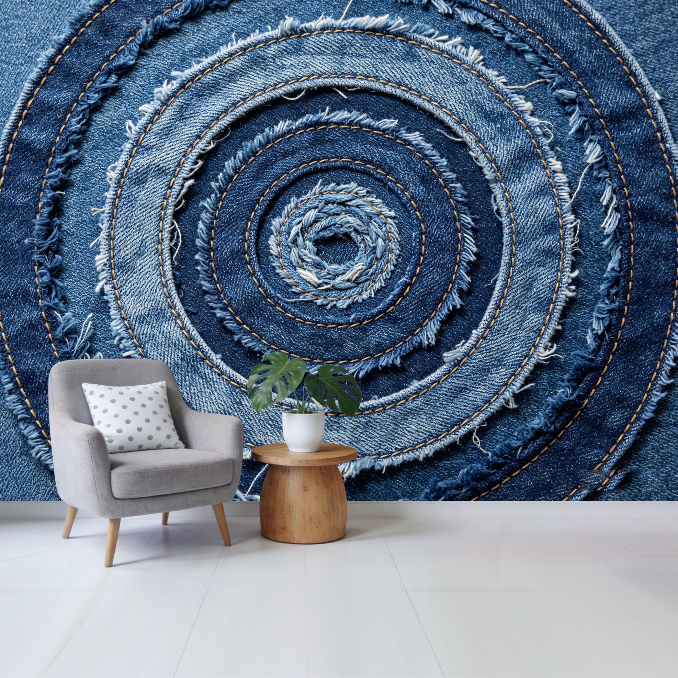 Custom Size Wall Mural Abstract Denim Circles Textured Geometric Art SelfAdhesive Wall Fabric Removable Wallpaper for Home Office Decor