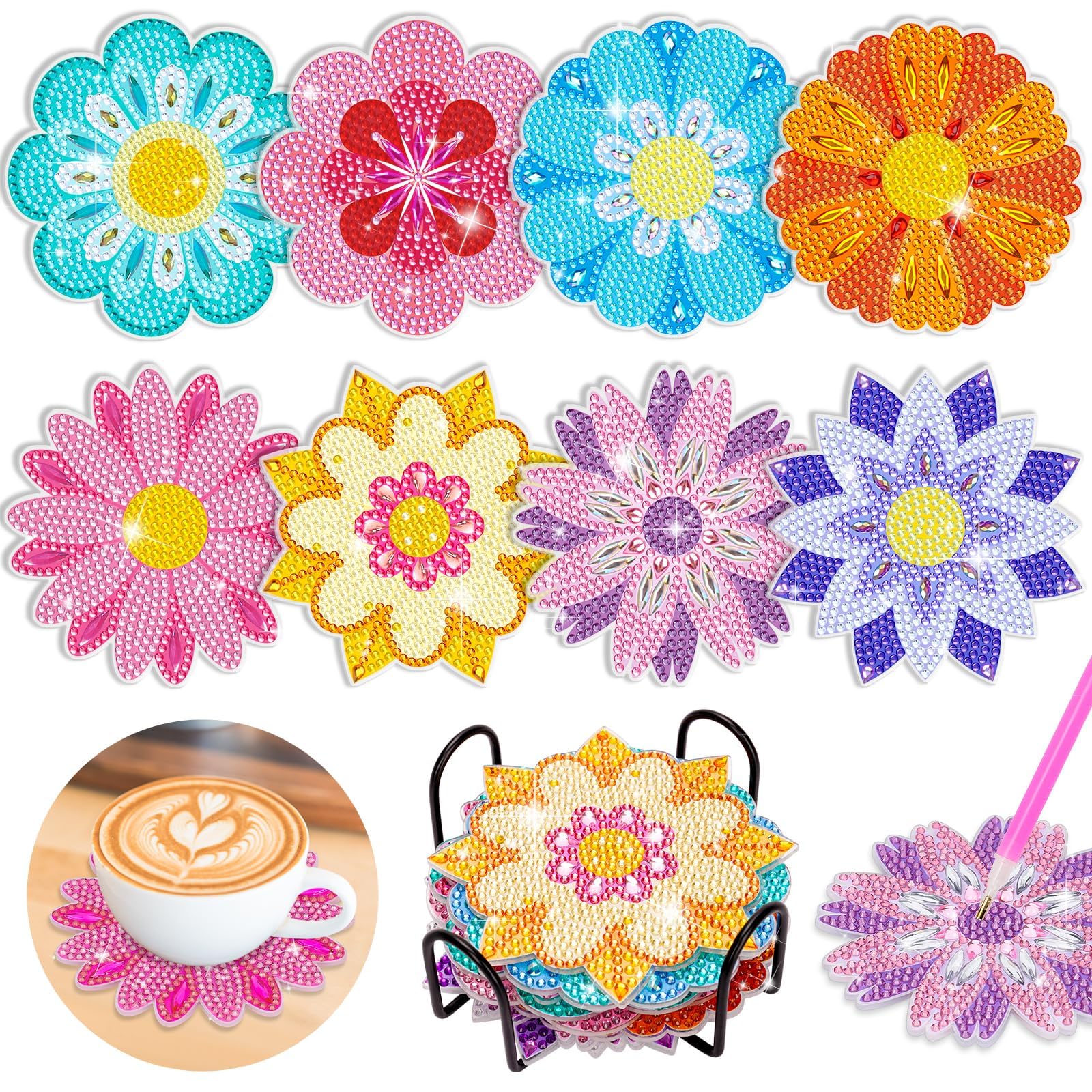 Basteln Mädchen 8 9 10 7 Jahre: Geschenke für Mädchen 7 8 9 10 11 Jahre Diamond Painting Kinder Blumen Untersetzer Bastelset Mädchen Geschenk 10-9-8 Jahre DIY Kreatives Geschenkideen Spielzeug ab 6-12