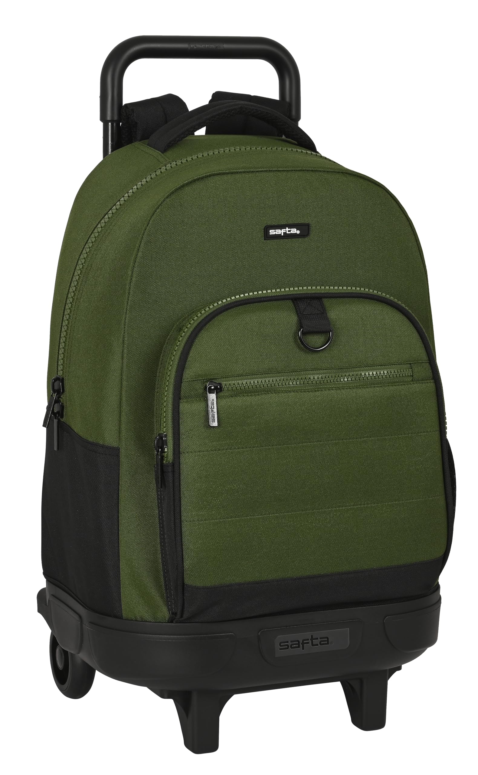 Safta DARK FOREST - Mochila Grande con Ruedas, Compacta, Extraíble, Ideal para Niños de Diferentes Edades, Cómoda y Versátil, Calidad y Resistencia, 33x22x45 cm, Color Verde Caqui/Negro