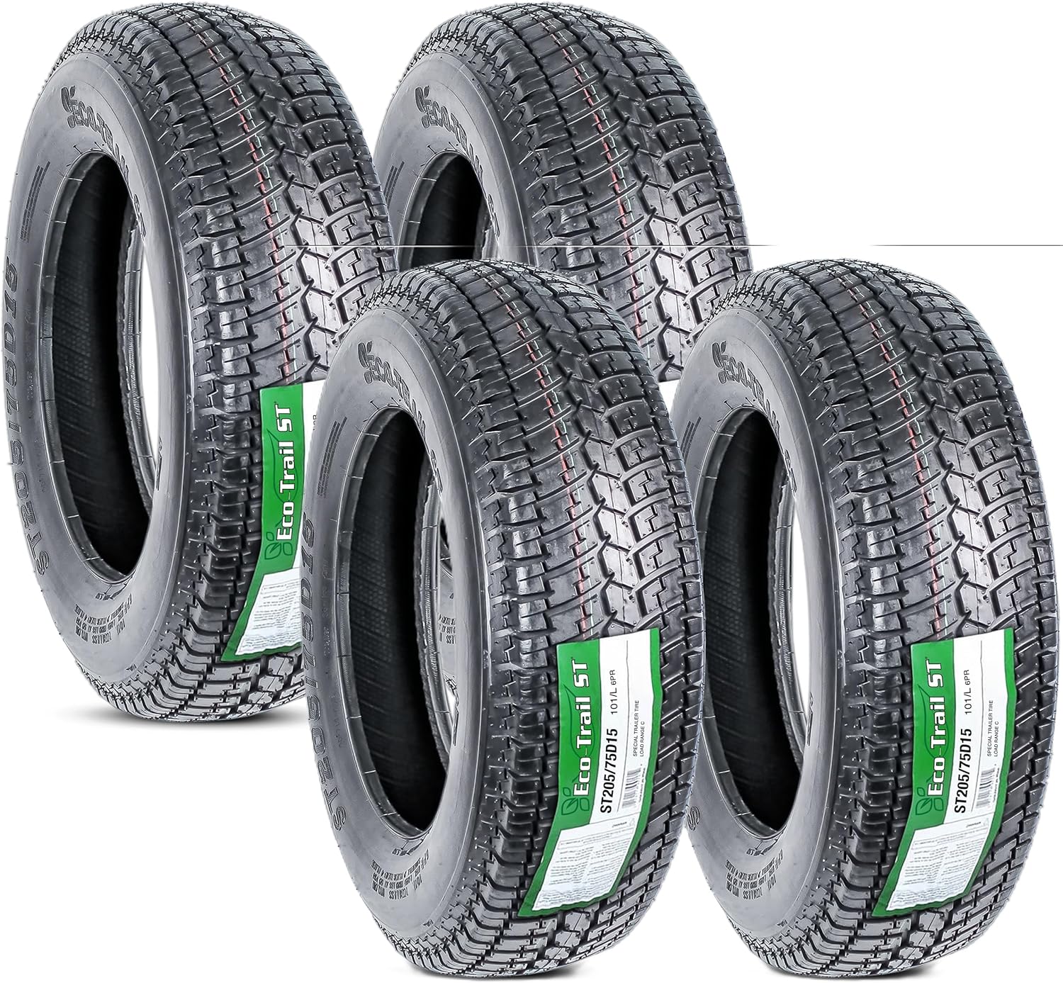 eCustomrim 4-Pack ST205/75D15 DEEP TREAD 15 Inch Trailer Tires Bias Ply Load C D.O.T. Approved - 2 Year Warranty w/Free Roadside