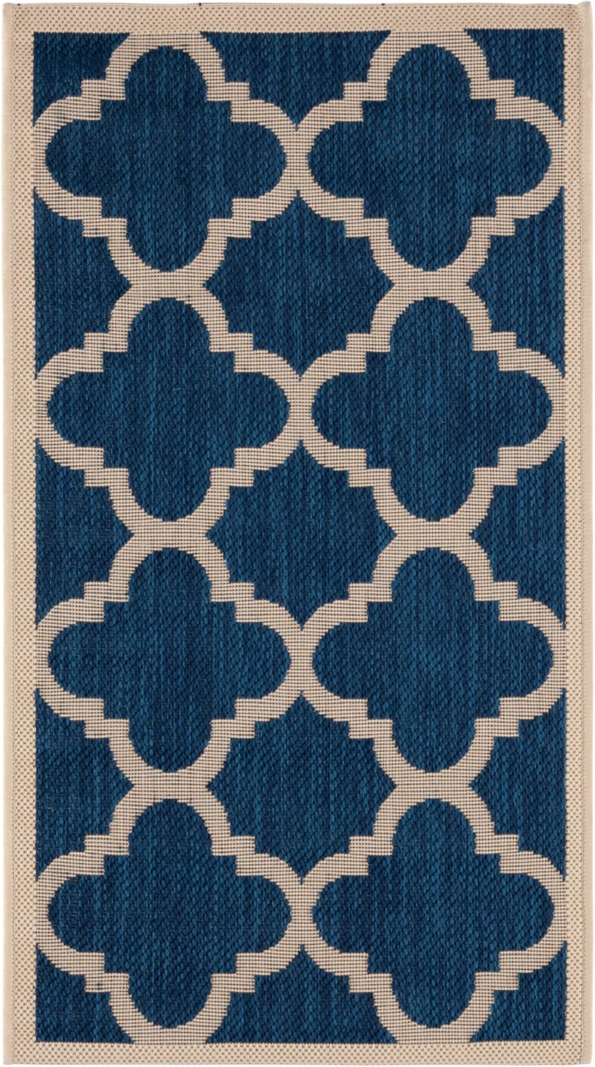 SAFAVIEH Washable Rug Outdoor Courtyard Collection - 2' x 3'7", Navy & Beige, Non-Shedding & Easy Cleaning, Ideal for Patio, Front Door, Entryway, Doormat (CY6243-268)