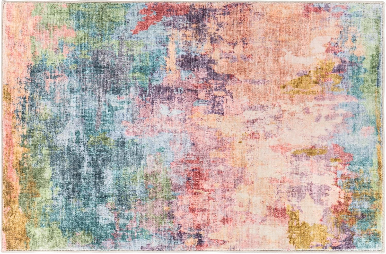 Rugshop Contemporary Distressed Abstract Washable Non Slip Area Rug 2' x 4' Multi