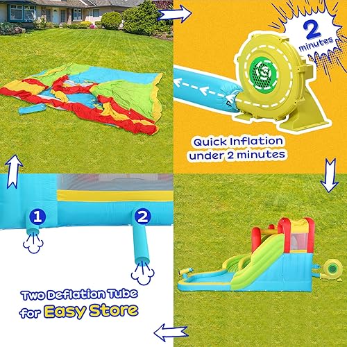 Miniatura 7 de JOYMOR Parque inflable gigante con tobogán acuático doble con gran área de salto, toboganes acuáticos dobles largos y paredes de escalada, casa de