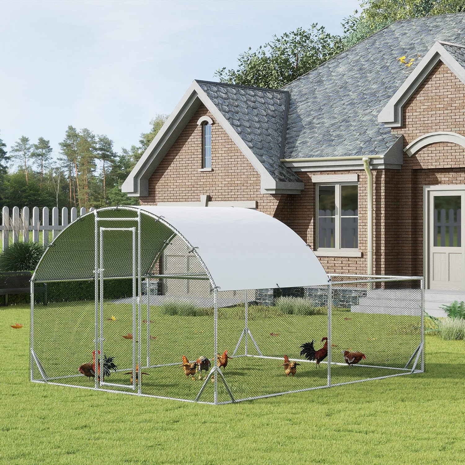 GOWE Large Chicken Coop Metal Chicken Run for Chickens with Waterproof and Anti-UV Cover, Dome Shaped Walk in Fence Cage Hen House for Outdoor and Yard Farm Use, 1" Dia, 9.2' x 12.5' x 6.4'