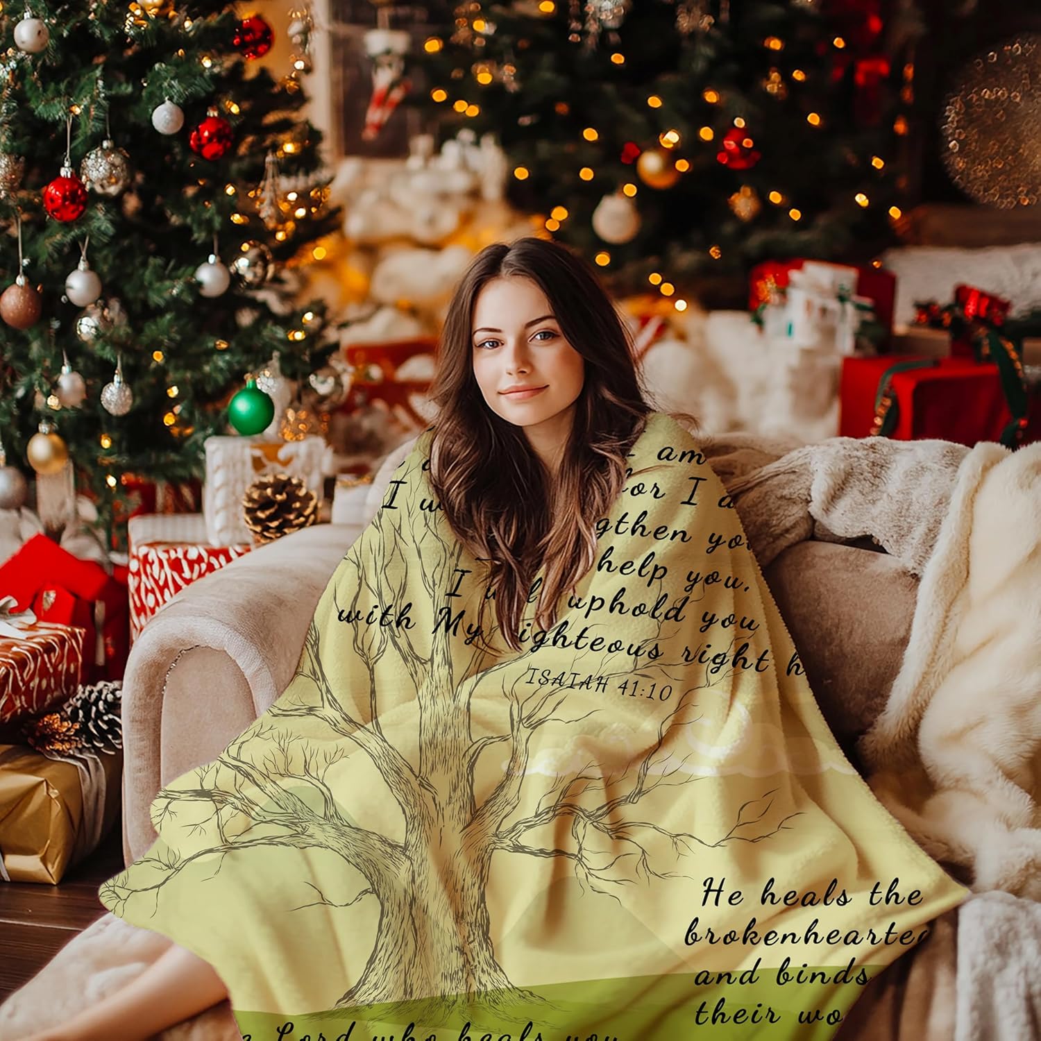 AMITAYUS Tree Healing Scripture Bible Verse Fleece Throw Sympathy Prayer Blanket Religious Christian Inspirational Gifts for Women Friends - 40''x50'' - Image 2