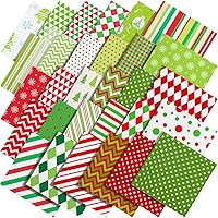 Vista 1 de Shimeyao Paquete de 60 piezas de tela de acolchado de Navidad de 10 x 10 pulgadas, diseño de rayas con puntos rojos brillantes y verdes, suministros