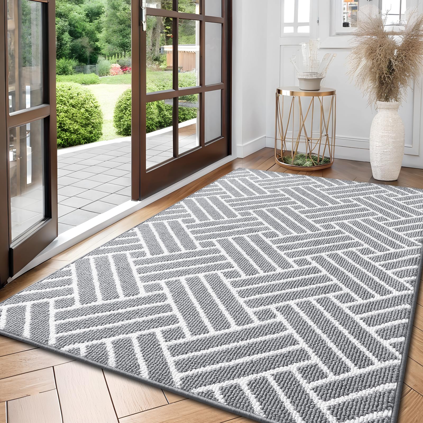OLANLY Indoor Door Mat 59x35, Low-Profile Doormat, Light Grey