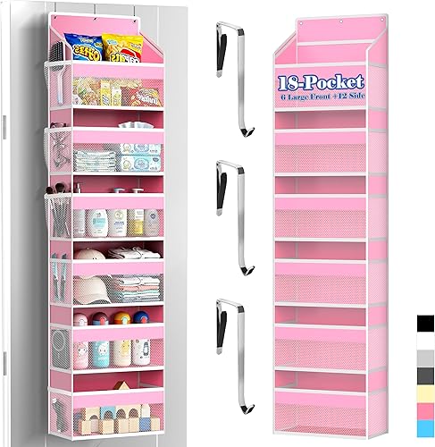 Miniatura 10 de PAULONE Organizador de zapatos para la puerta, 30 bolsillos grandes de malla transpirable de varios tamaños, bolsillos grandes de malla transpirable