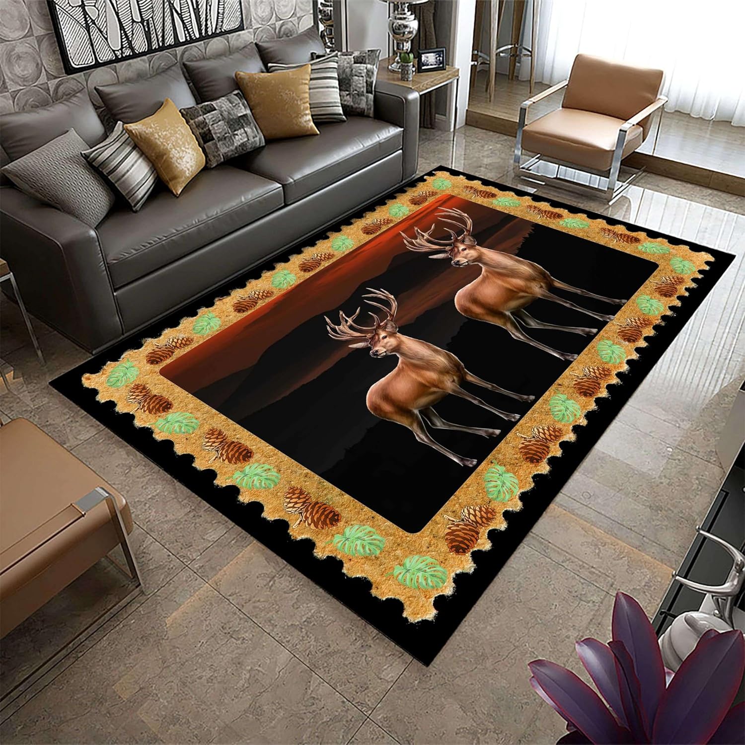 Amazon.com: ZLXMN Rustic Lodge Deer Area Rug, 5x7ft, Western Vintage ...