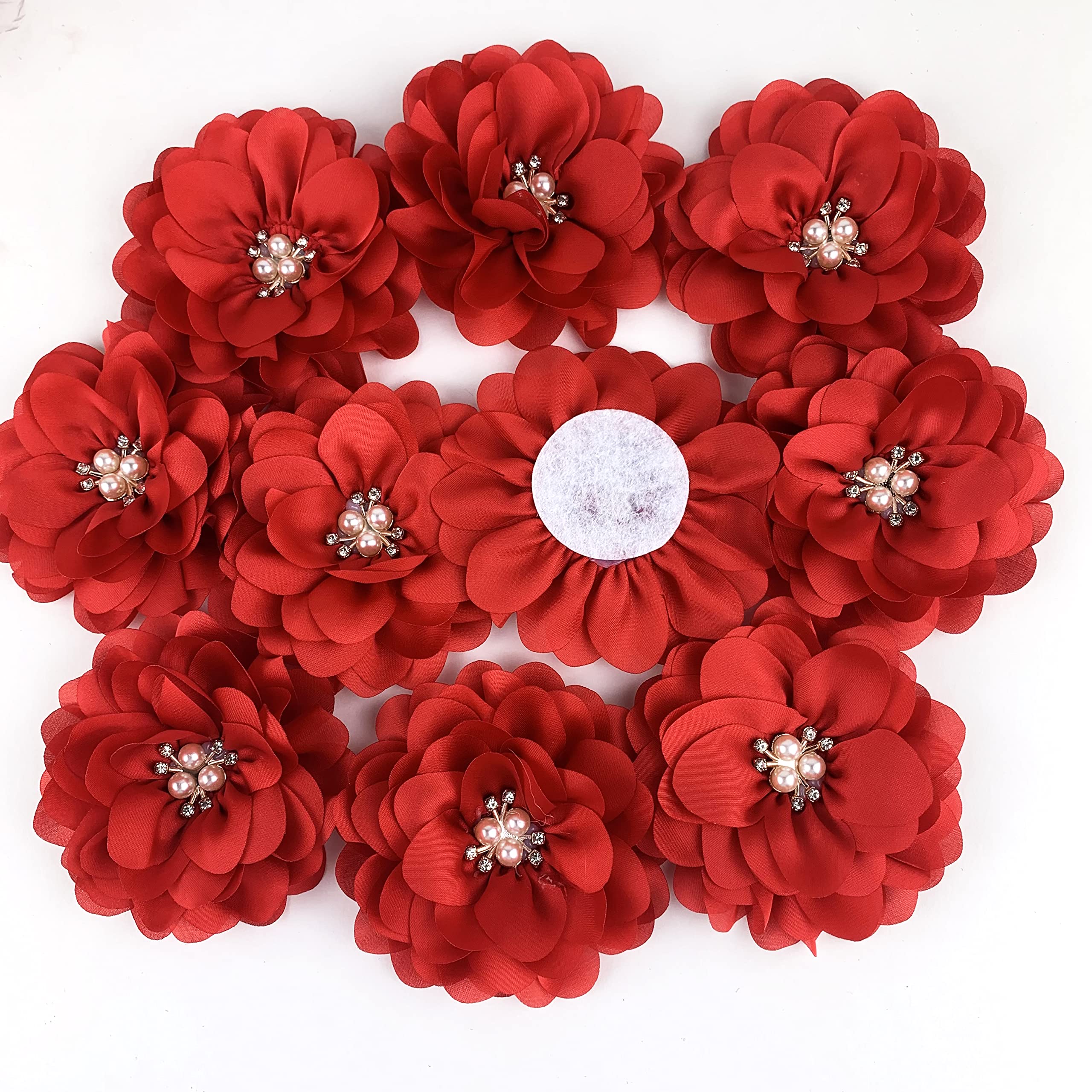 Heyiwell 10 Fiori In Tessuto Chiffon Grigio Con Strass - 8 Cm, Per Decorazioni Fai Da Te, Accessori Capelli, Scrapbooking