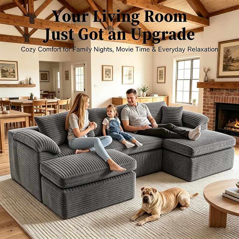 106" Cloud Couch Sectional Modular Sofa, 3-Seater Sofa with 2 Ottoman image 3