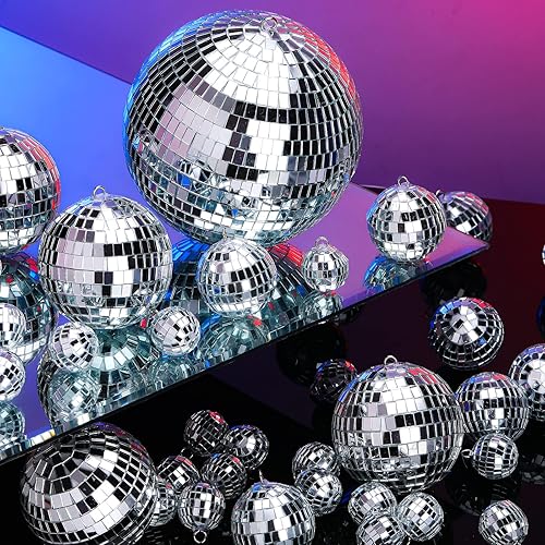 Miniatura 2 de 65 piezas de adornos de bolas de discoteca de espejo de diferentes tamaños a granel, decoraciones de mini bola de discoteca reflectantes de los años