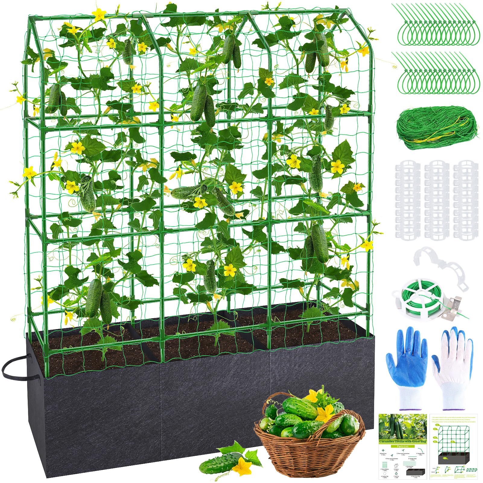 POILKMNI 50x65x18 Inch Cucumber Trellis Raised Bed