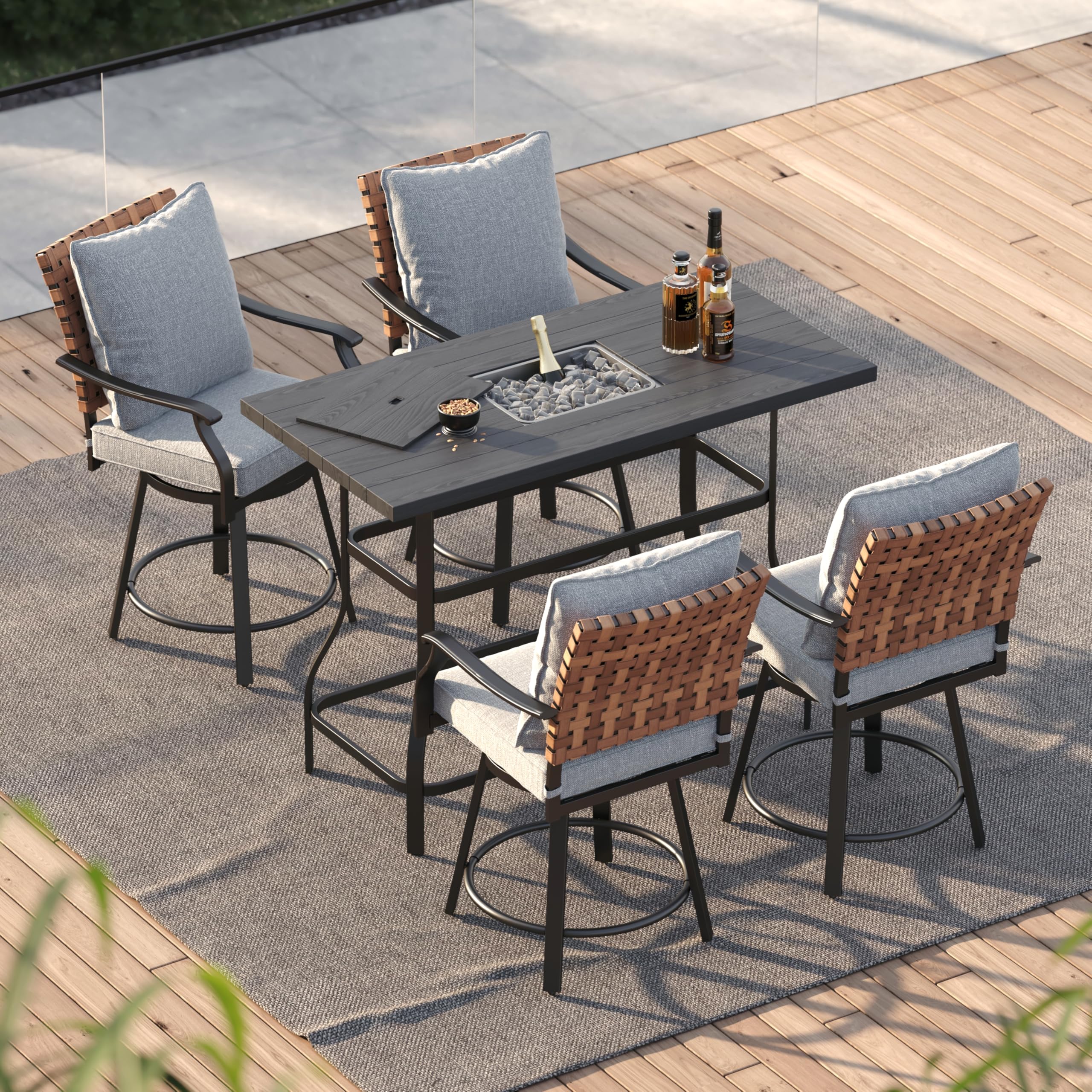 Grand patio 5-Piece Patio Swivel Bar Set with Ice Bucket Dining Table