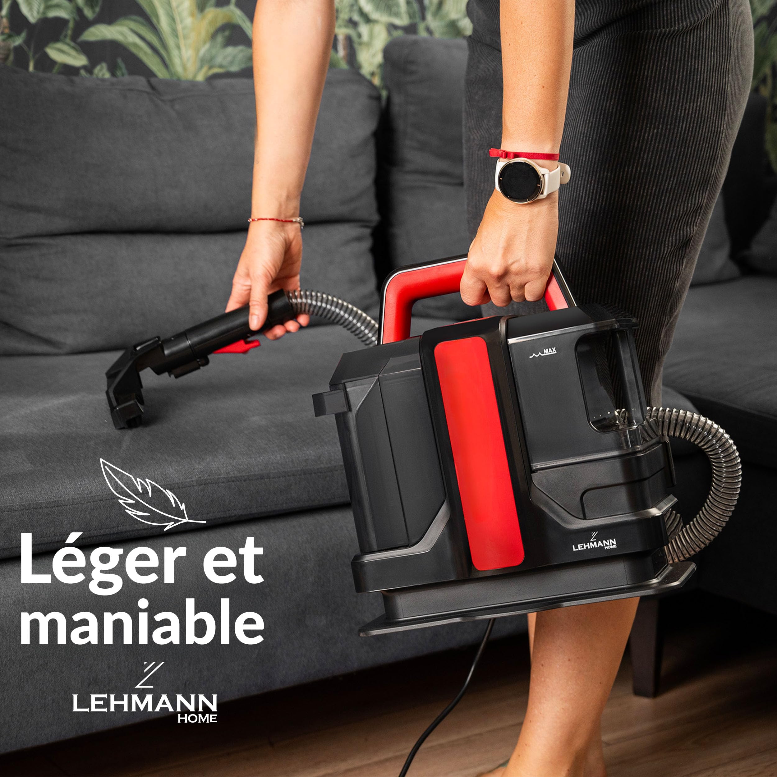 LEHMANN EasyWash Shampouineuse Canapé 2 en 1, Nettoyage Puissant pour Taches Résistantes, Doppio Serbatoio, Nettoyeur Canapé, Tapis, Voiture, Moquettes, Tissus, Design Compact et Portable, 750 W
