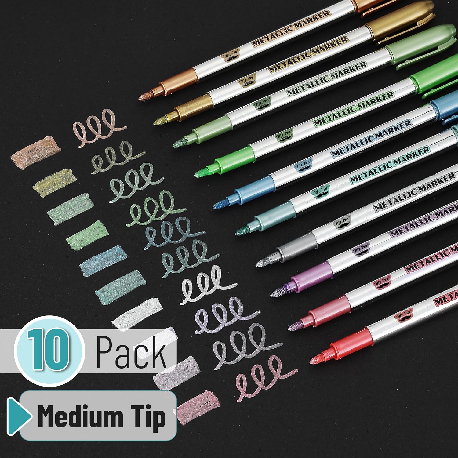Mr. Pen- Metallic Paint Markers, 10 Colors | Metallic Markers for Black Paper Pens to Write on Black Paper