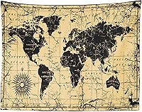 Vista 1 de BELECO Tapiz de mapa antiguo antiguo antiguo histórico de mapa del mundo negro, póster de 60 x 50 pulgadas, decoración de pared de mapa grunge