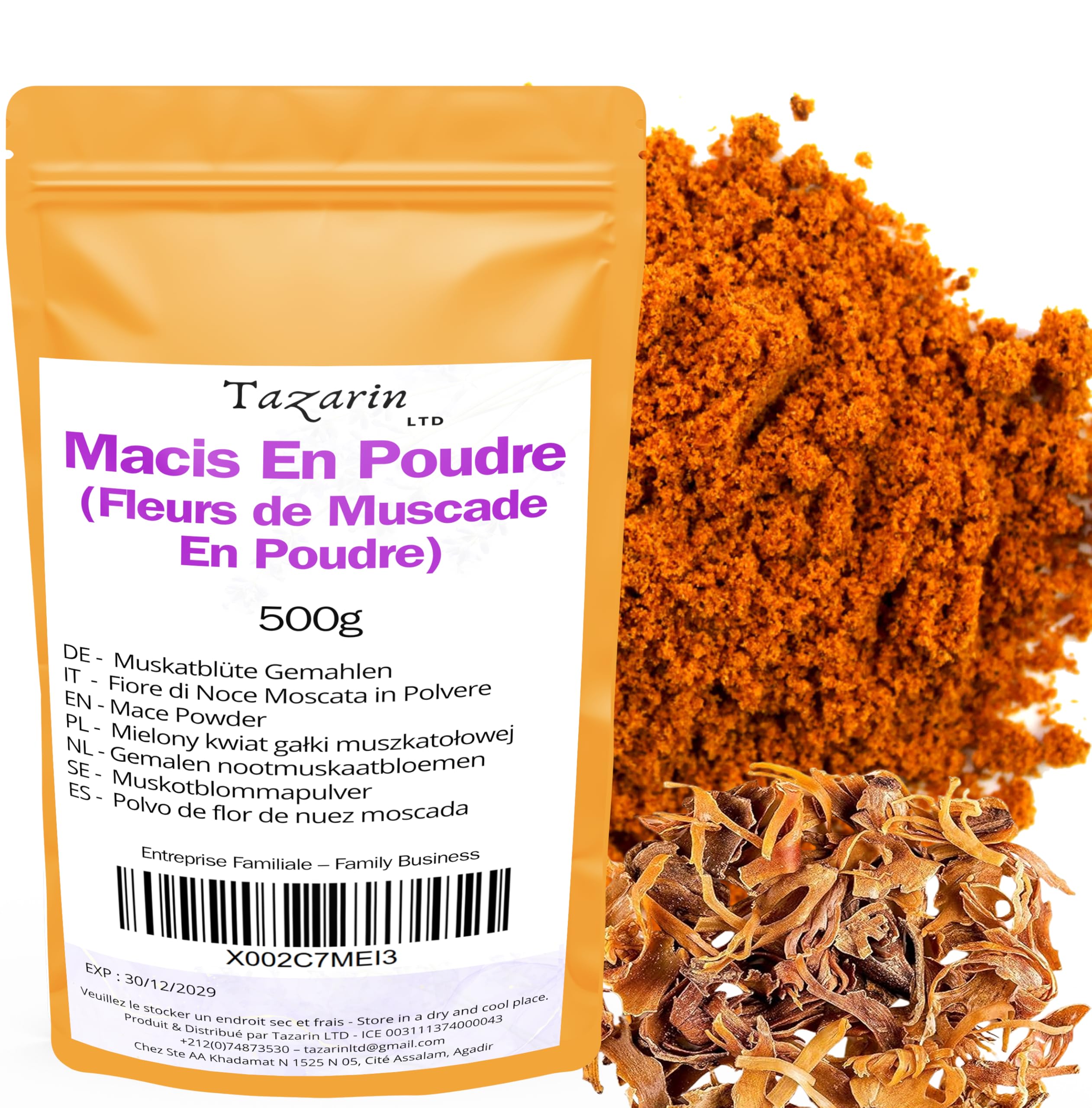 500g Macis en Poudre, Fleur de Muscade en Poudre - Arôme & Goût Intense - 100% Naturel, Pur et Sans Additifs | TazarinLtd