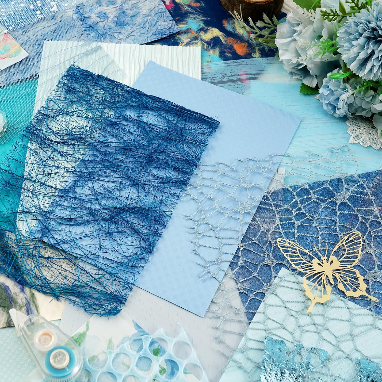 50 Sheets A5 Blue Multi Texture Junk Journal Scrapbook Decorative Paper image 3