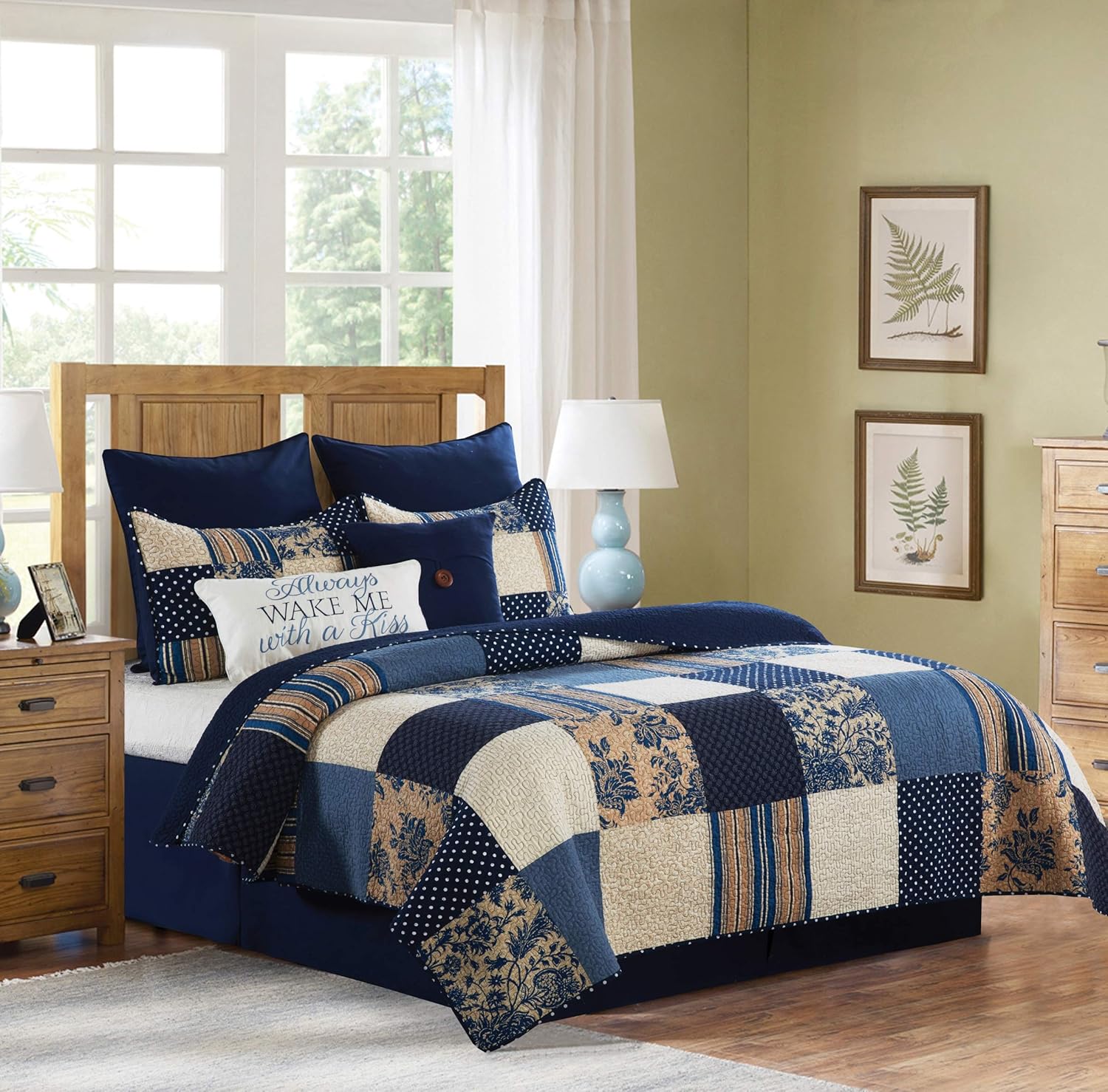 C&F Home Julia 3-Piece Blue and Cream Patch Full/Queen Lightweight Quilt and 2 Shams Bedding Set Full/Queen 3 Piece Set Blue