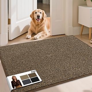 JSEI Dirt Trapper Door Mat 32" x 48", Non-Slip Washable Doormats, Brown
