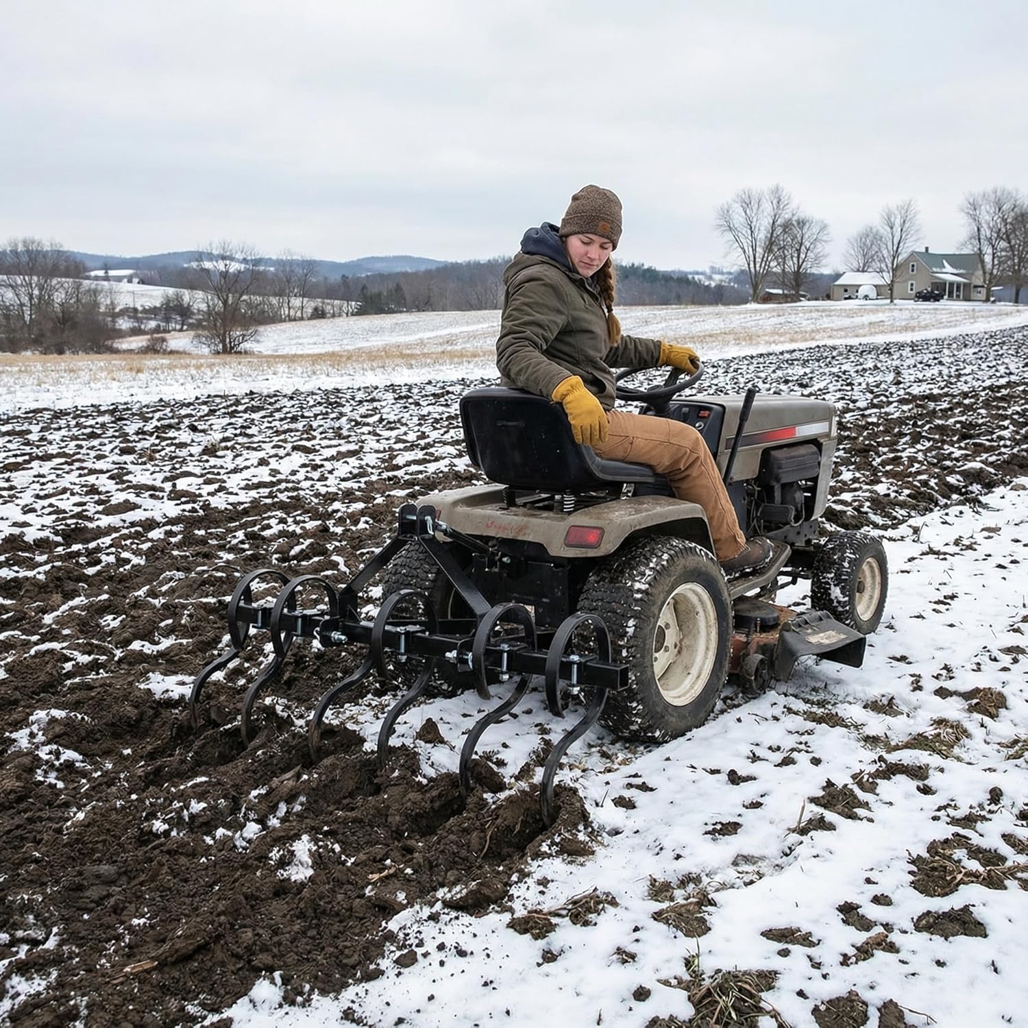 IMPACT IMPLEMENTS® CAT-0 Three-Point Cultivator with Spring Steel Tines. 52" Width for Creating Great Seed Beds, Planting Crops, and More.