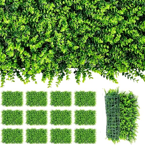 Giantex 12PCS 24x16inch Artificial Boxwood Panels Garden Privacy Fence Screen, 32 Sq.ft Faux Greenery Wall Privacy Hedge for Wedding Decor Fence Backdrop, Patio Topiary Hedge Protective Screen