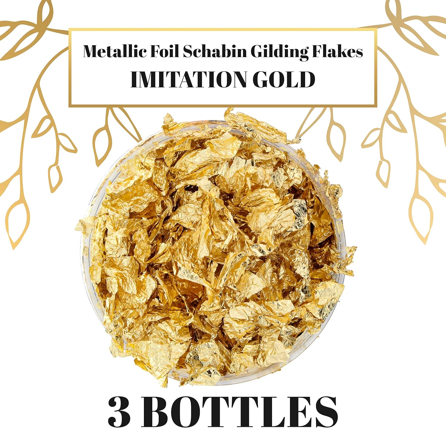 U.S. Art Supply Metallic Foil Schabin Gilding Flakes (3 Pack), Imitation Gold 10 Gram Bottles - Metal Leaf Foil Flakes for Resin, Nails, Crafts, Painting, Jewelry, Slime