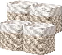 Vista 12 de joybest Juego de 4 cubos de almacenamiento de 13 x 13 x 13 pulgadas, canasta organizadora tejida de cuerda de algodón para estantes, cubos Beige
