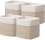 joybest 13x13x13 Inch Cube Storage Bins Set of 4, Cotton Rope Woven Organizer Basket for Shelves, Cube Bin Square Shelves Organizer Closet Storage, Nursery, Toy Organization, Brown&White