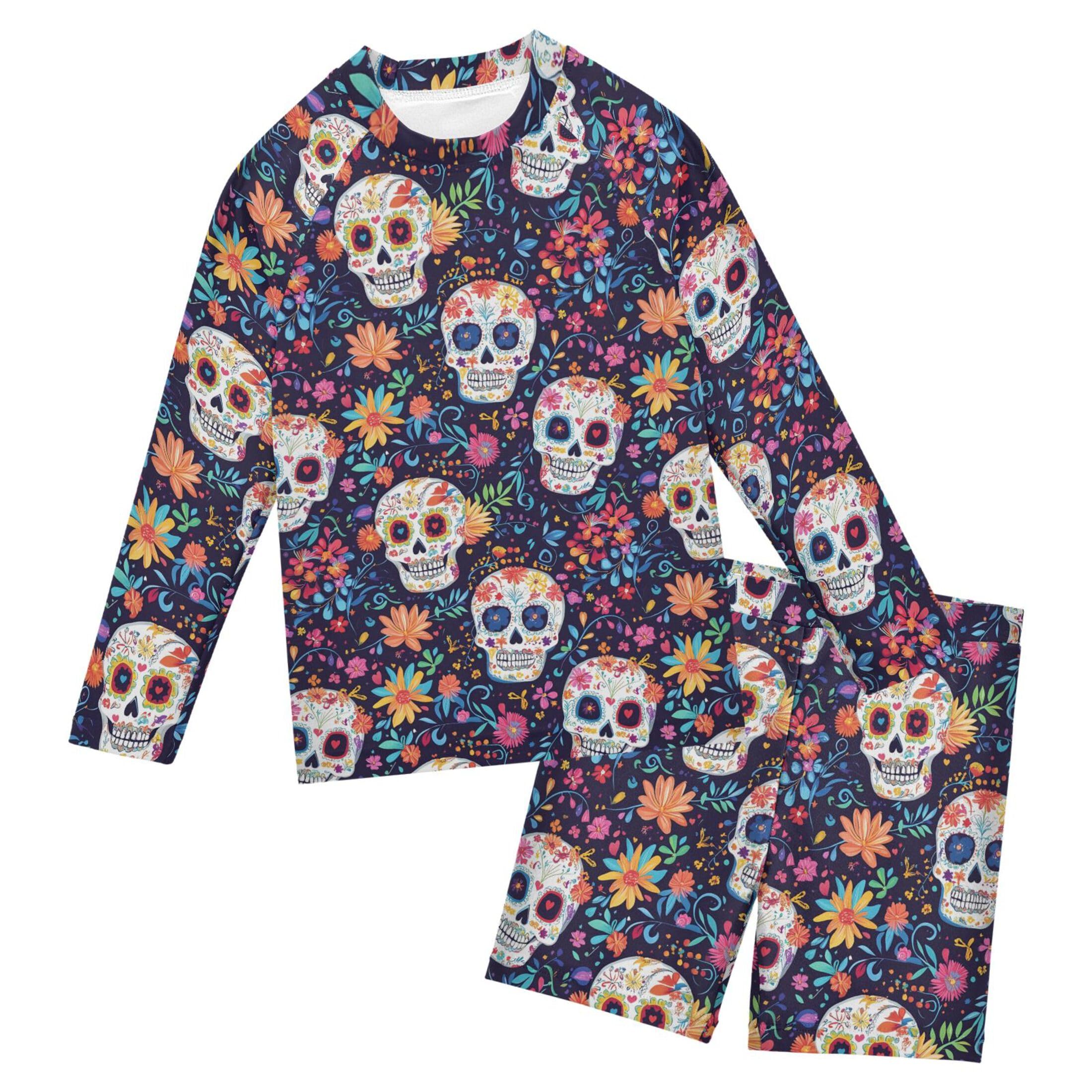 Skull Flower Baby Boys' Toddler Long Sleeved Rashguard Swim Bathing Suit Set B0404440