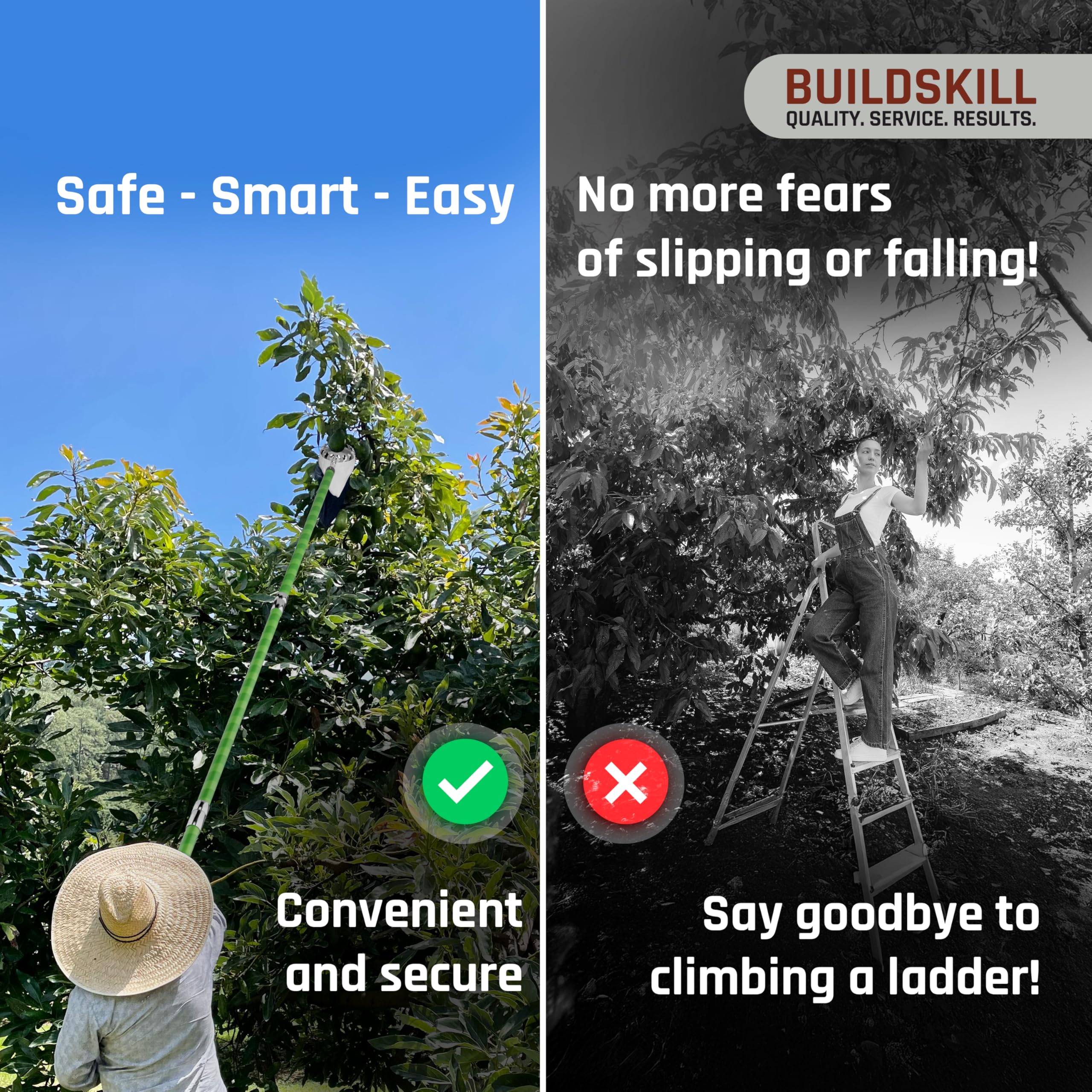 BUILDSKILL 24 Ft Telescopic Coconut Plucker with Pole - Shock Proof | Adjustable Height 8-24 ft | Includes Fruit Picker | Lightweight & Durable Fiber Glass Construction - Easy Assembly - Image 6 thumbnail