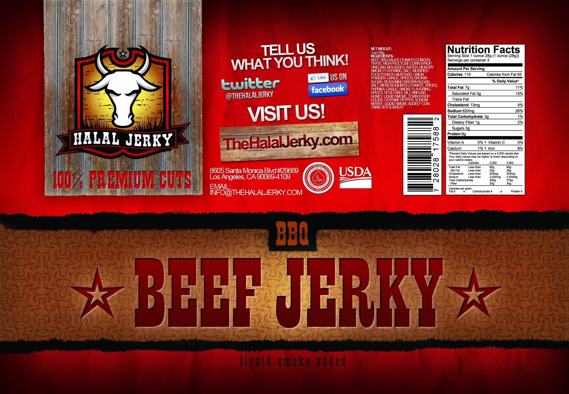 Halal Jerky BBQ Beef Jerky, 3 Ounce
