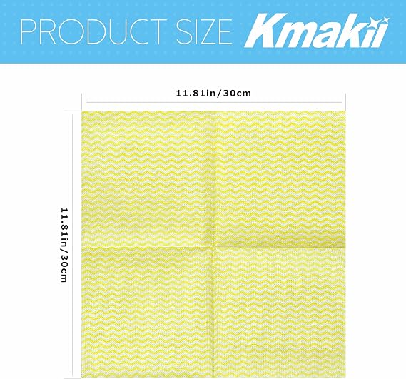 KMAKII Multi-Purpose Cleaning Cloths, Absorbent and Quick-Drying, Streak-Free and Strong, Ideal for Kitchen, Bathroom, and Car Cleaning, 12x12in,Yellow, Pack of 100
