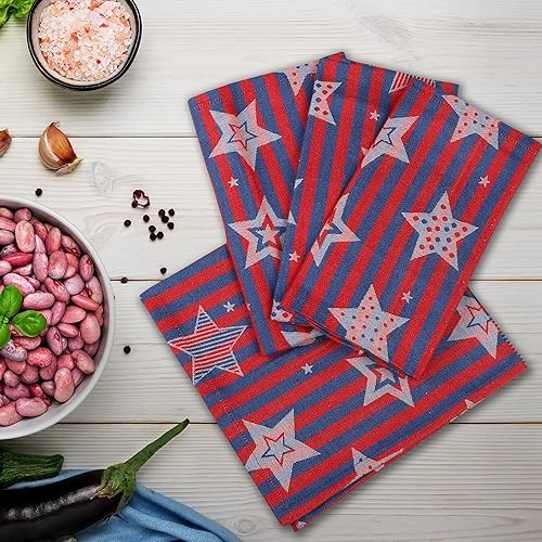 Miniatura 4 de Urban Villa Star Jacquard - Servilletas de cena de alta calidad, 100% algodón, juego de 4, tamaño 20 x 20 pulgadas, colores rojoazulblanco,