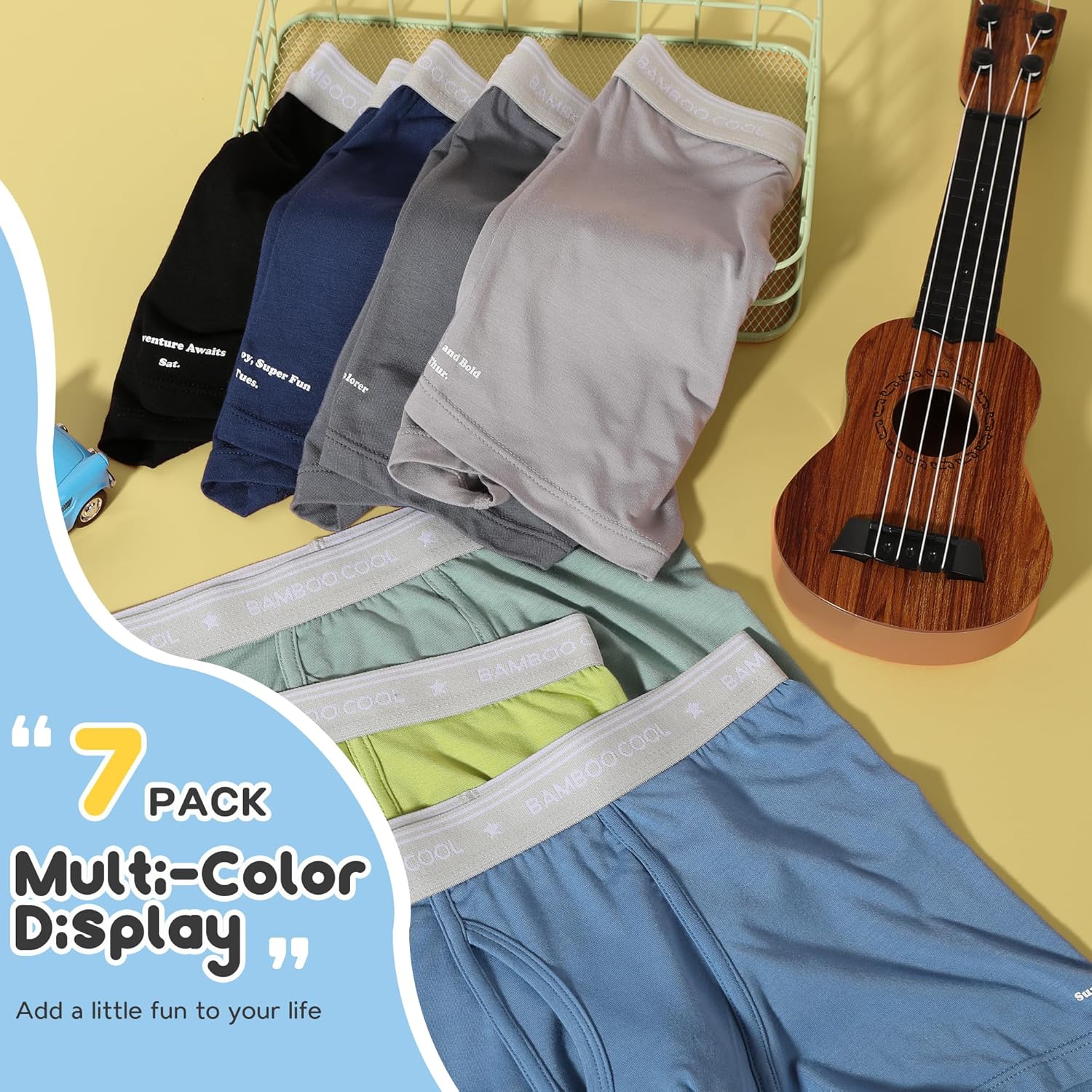 BAMBOO COOL Boys’ Moisture-Wicking Brethable Underewar 6-18Y 7 Pack Week Theme Ultra Soft and Lightweight Boxer Briefs - Image 6