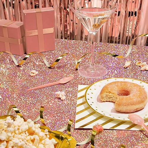 Miniatura 8 de 2 piezas Mantel Holográfico Oro Rosa 40" x 108" Decoraciones Brillantes para Despedida de Soltera Mantel de Plástico Láser Brillante Decoración de
