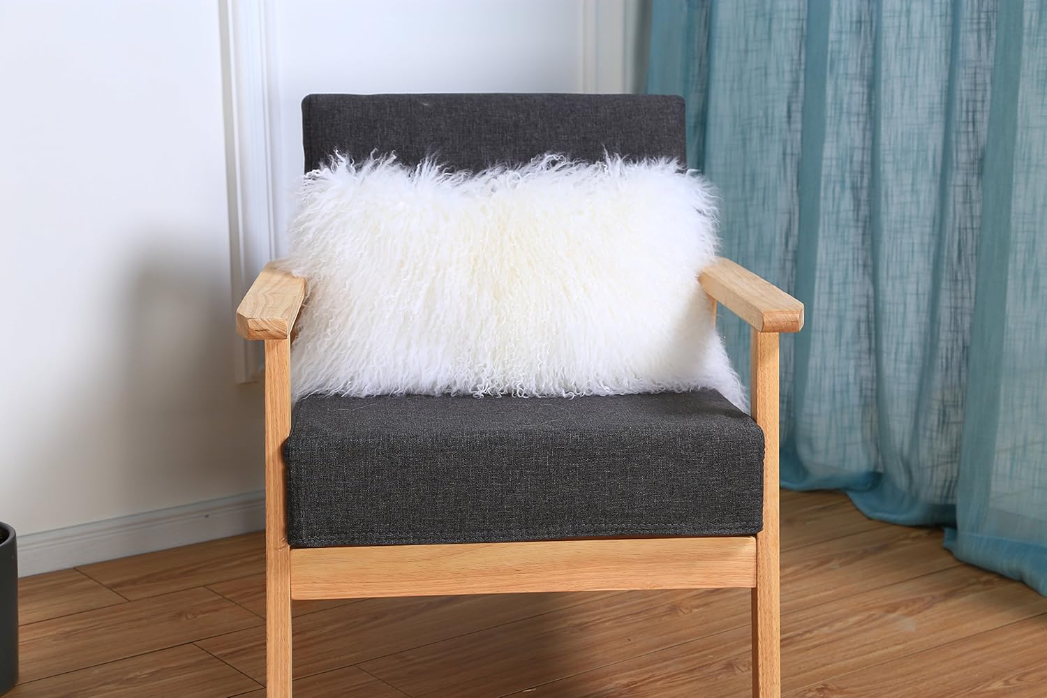 Exсluѕіvе February Snow Deluxe Home Decorative Rectangular Soft Plush 100% Real Mongolian (Tibetan) Lamb Wool Pillow/Cushion Cover/Case (White, 12x20inch)