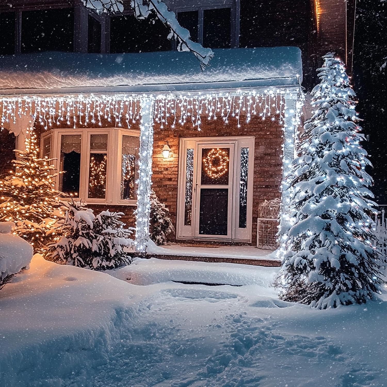 Dazzle Bright Christmas Icicle Lights, 88.5 FT 1080 LED 8 Modes Curtain Fairy Lights with 180 Drops, Xmas String Lights for Outdoor Holiday Wedding Party Decorations (White)