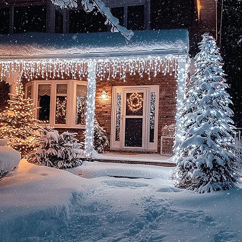 Miniatura 3 de Dazzle Bright Luces de Carámbanos de Navidad, 88.5 pies, 1080 LED, 8 modos, Luces de Cortina de Hadas con 180 gotas, Cadena de Luces de Navidad para