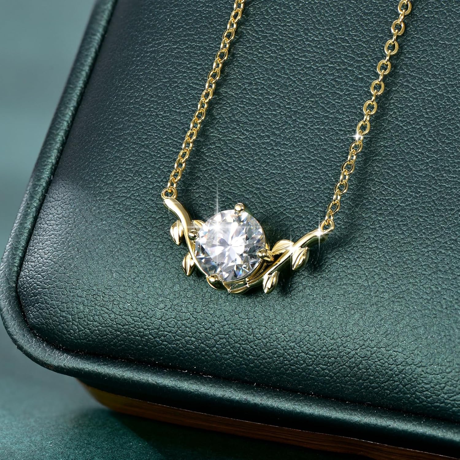 2CT Moissanite Pendant Necklace for Women, 8mm D Color VVS1 Lab Created Imitation Diamond 14K Gold Filled Vine Pendant for Wife Mon Birthday Jewelry Gifts