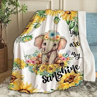 Ottoy Sunflower Elephant Blanket Gifts Plush Fuzzy Cozy Soft Lightweight You are My Sunshine Blankets for Couch Air-Conditioning Quilts Decor Blanket for Chirstmas Birthday 50