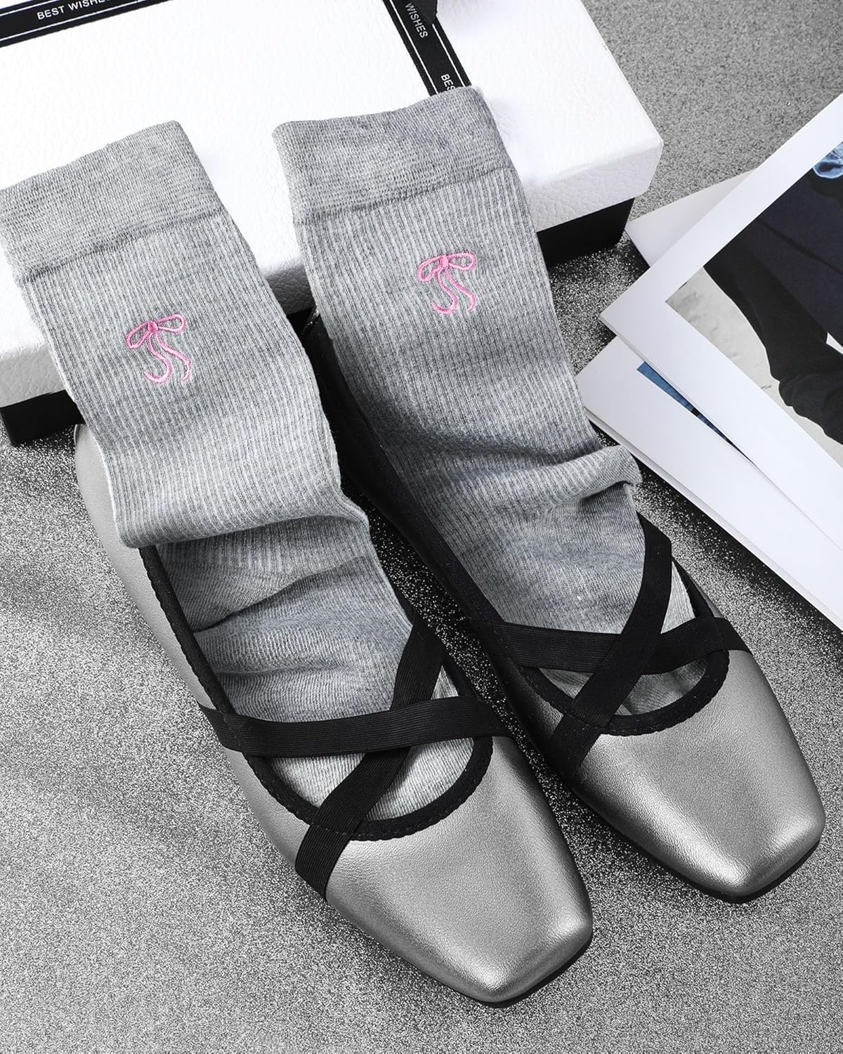 Shihanee 5 Pairs Bow Socks Women Coquette Aesthetic Crew Cotton Socks with Embroidered Bow for Ladies Birthday Christmas Gift - Image 3