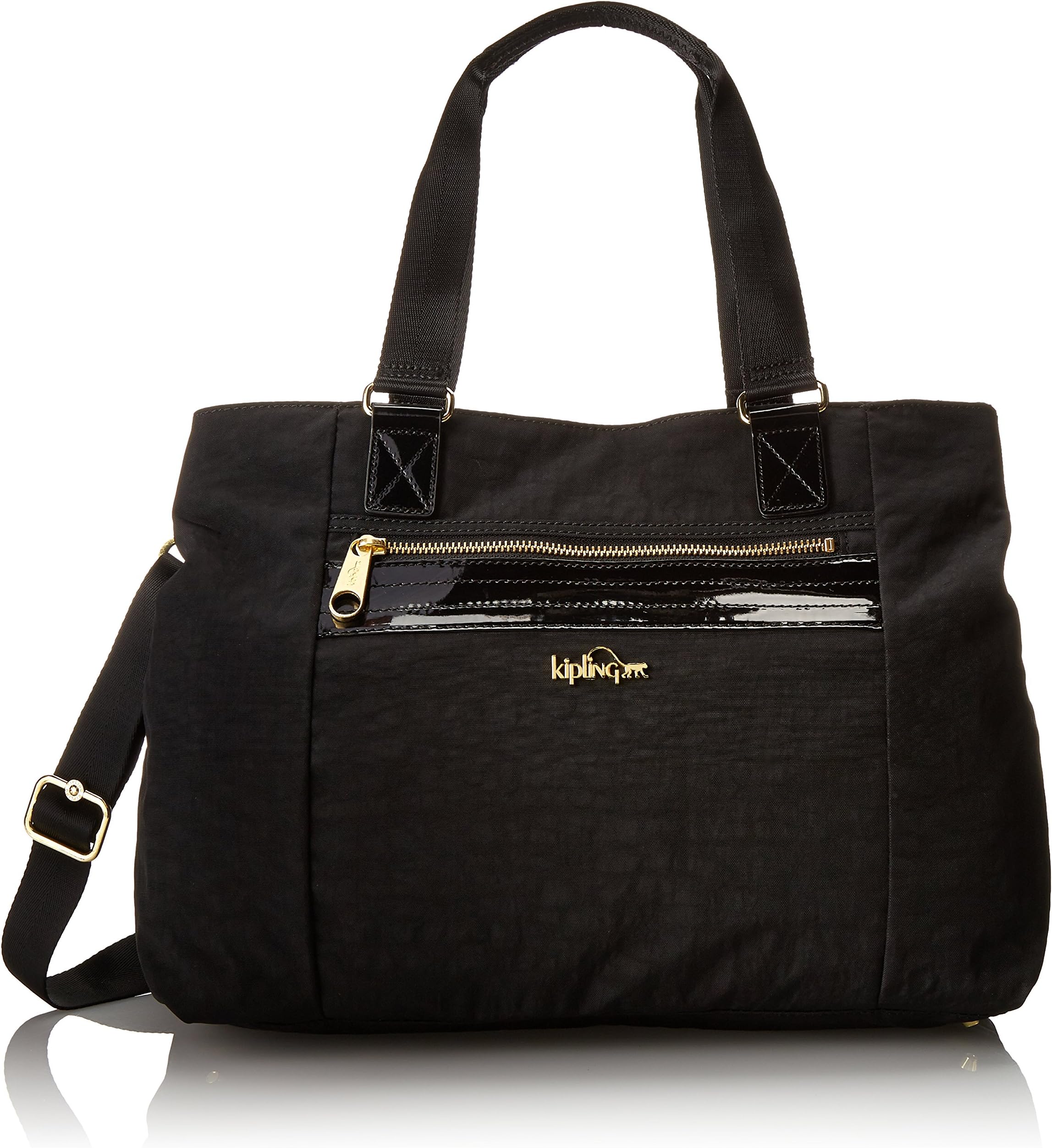 Kipling Women's Kellyn Solid Tote, Black Patent Combo, One Size