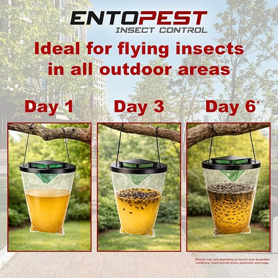 Entopest ProFly Hanging Fly Killer Bag, Outdoor Fly Catcher- Professional Quality High Strength Trap Catches 20,000 Flies - Super attract Non-Toxic Control Gardens, Farms & Paddocks (Pack of 2)